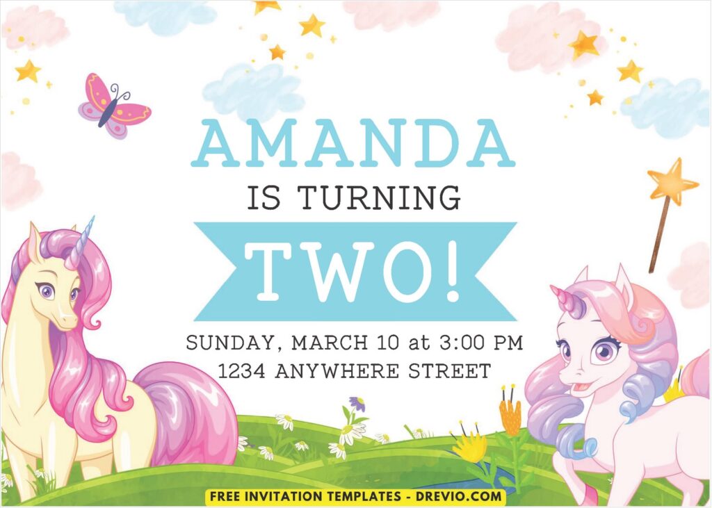 Unicorn and Butterfly Birthday invitation