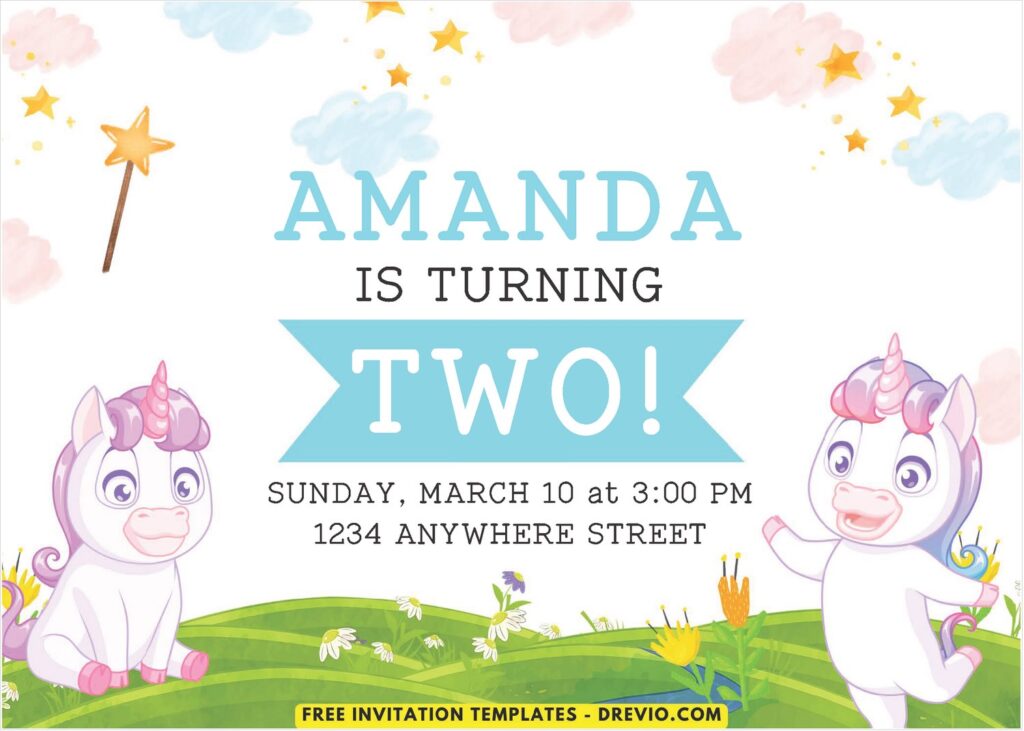 Baby Unicorn Kids Birthday Invitation