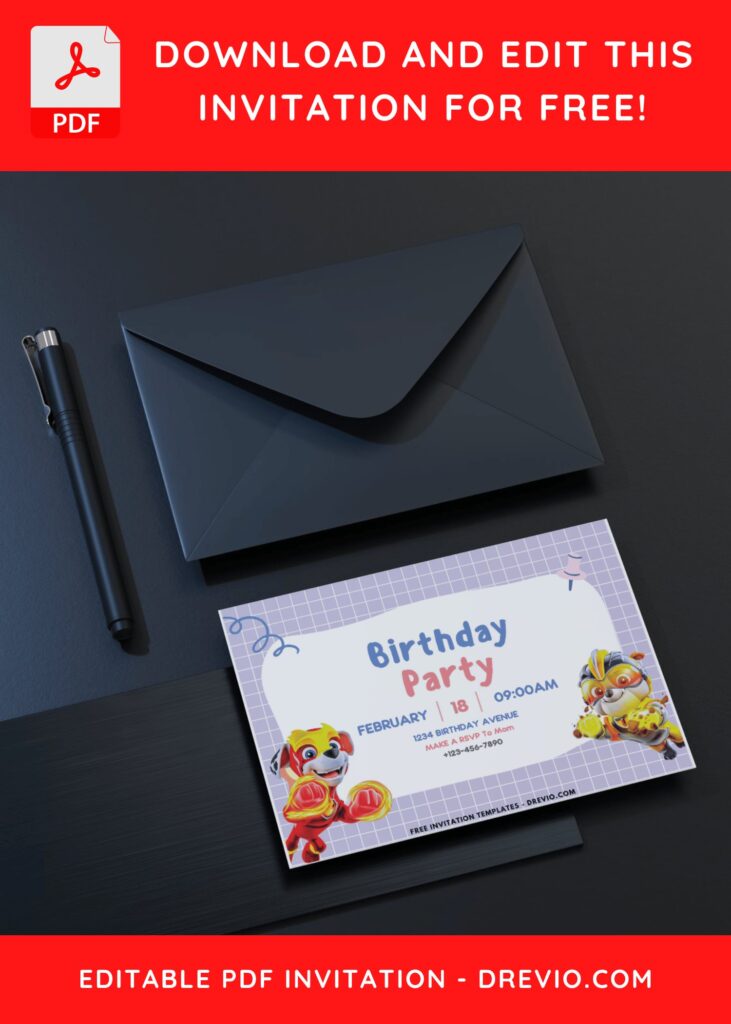 Cute PAW Patrol Invitation With Paper Gridlines Background