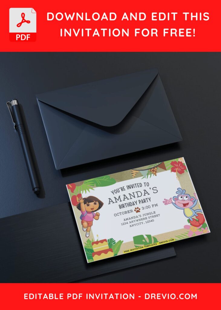 Happy Dora And Booth Birthday Invitation