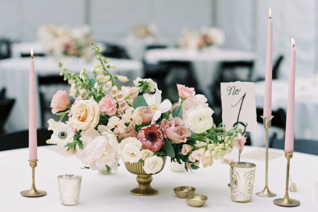 Floral Centerpiece with white rose, sakura and peony