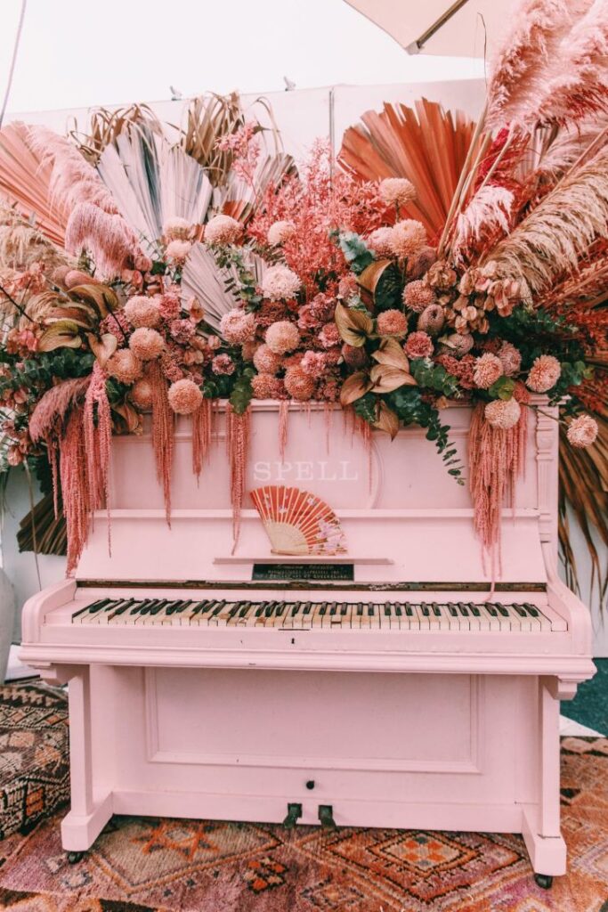 Enchanting Boho Piano and Pampas Grass and Floral decoration