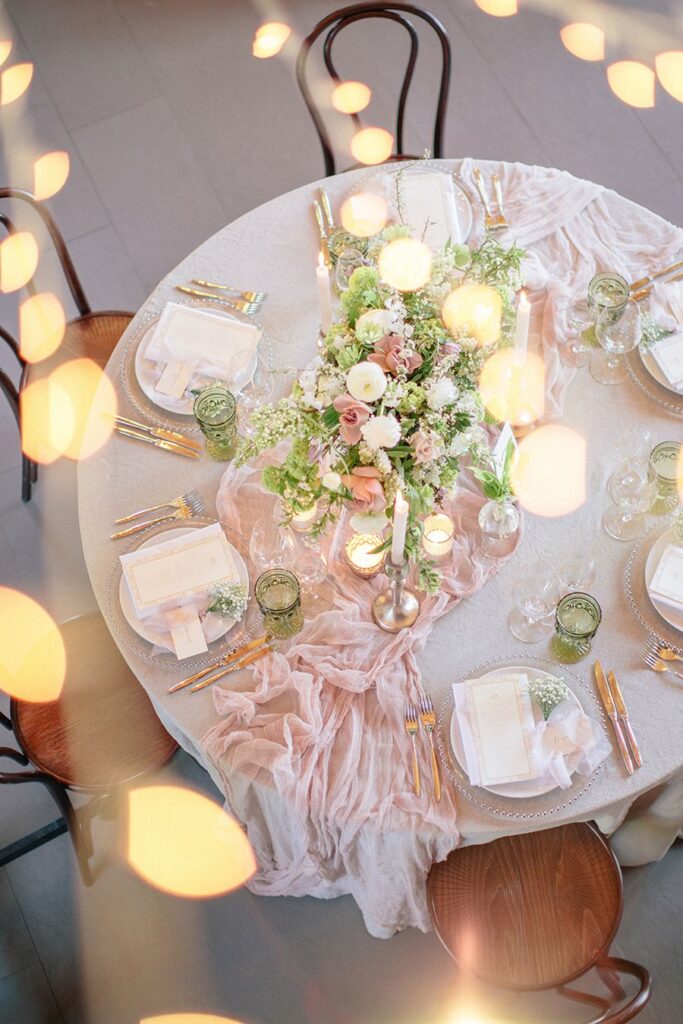 Table Decor with round table and light garland