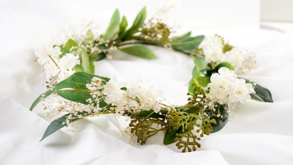 Custom Floral Crown for birthday girl, made of greenery eucalyptus, baby breath and daisy flowers