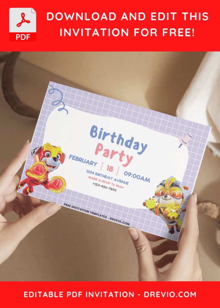 Birthday Invitation With PAW Patrol Marshal And Rubble