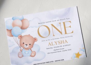 Teddy Bear and balloons invitation