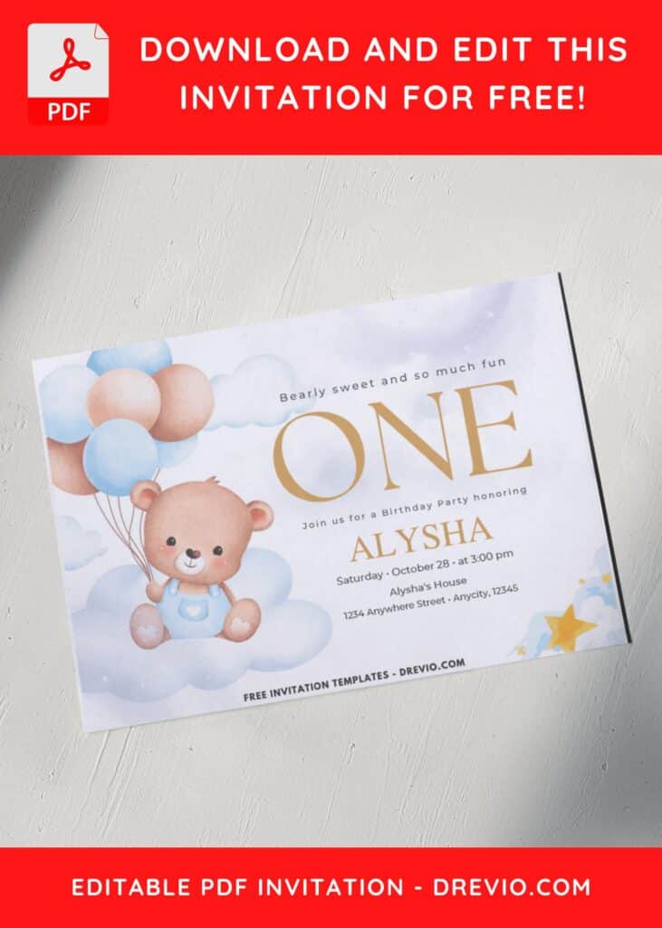 Teddy Bear and balloons invitation