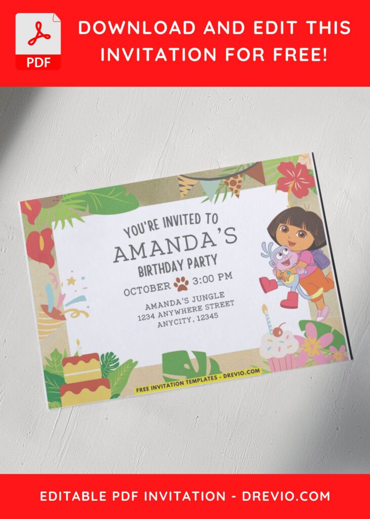 Cute Dora The Explorer Birthday Invitation