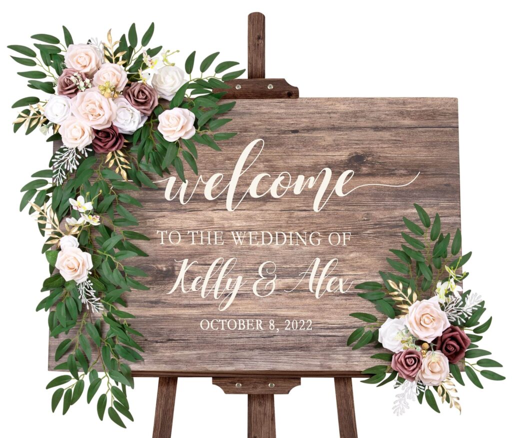 Wooden Wedding Sign With Rose And Peony Decoration