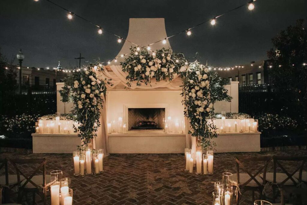 String Light Setup Wedding At Night