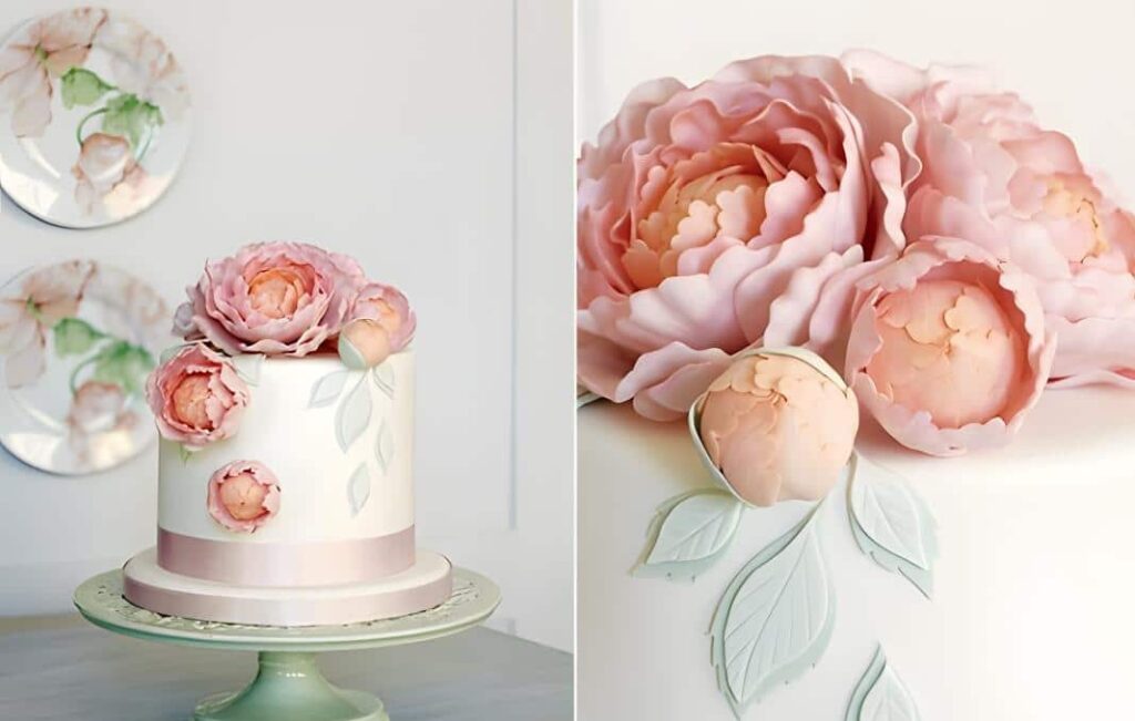 Rustic 1-Tier Wedding Cake with Blush Fondant and Edible Pink Peony Topper