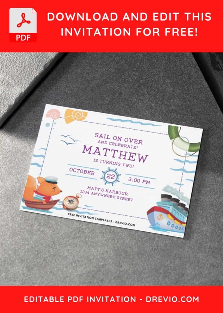 Watercolor Sailor Birthday Invitation