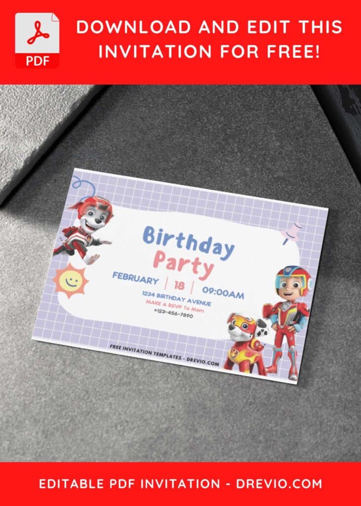 PAW Patrol Puppy Birthday Invitation With Marshall