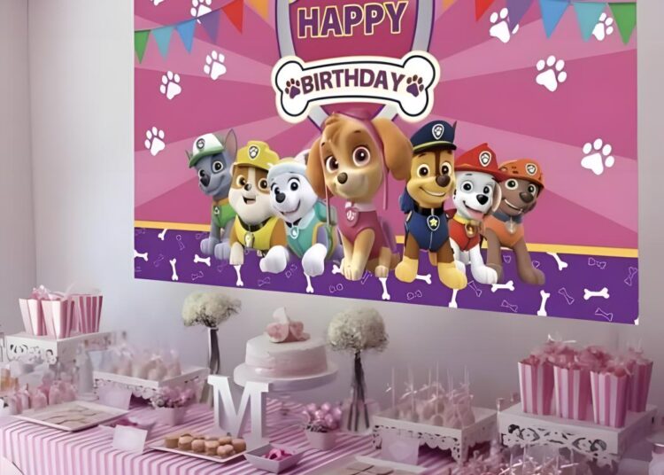 Adorable DIY Pink Sunburst PAW Patrol Birthday Banner