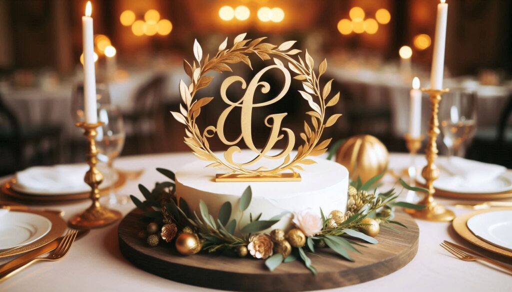 Gold Monogram Wedding Cake Topper