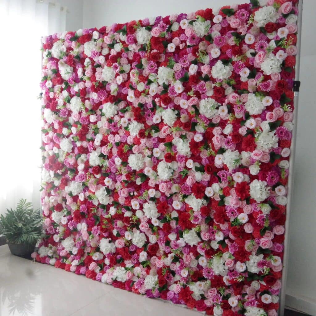 Large, Square shaped wall panel decorated with bunch of rose, peony and other types of flowers