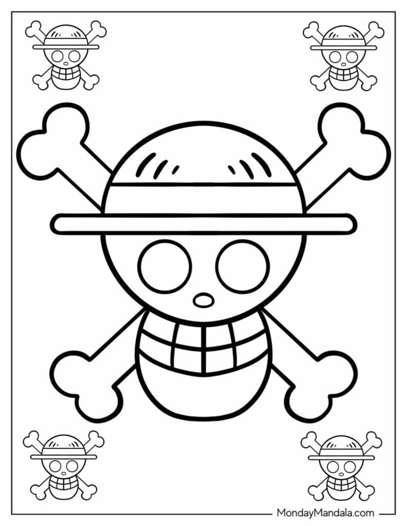 One Piece Jolly Roger Thousand Sunny Flag Coloring Pages Templates