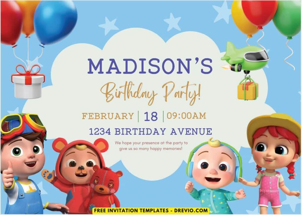 Cocomelon Birthday Invitation with JJ, TomTom And YoYo