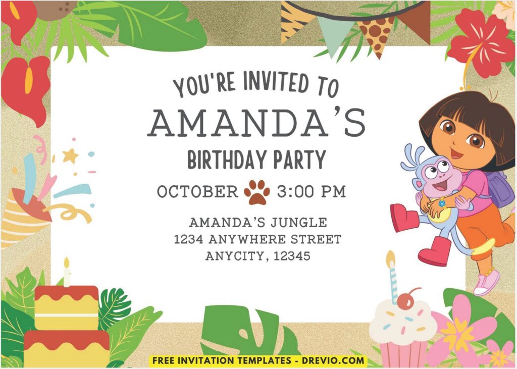 Kids Birthday Invitation With Dora & Booth