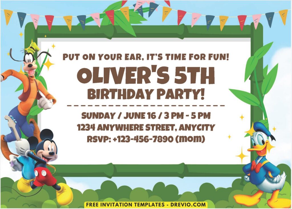 Mickey Mouse & Donald Duck Picnic Birthday Invitation