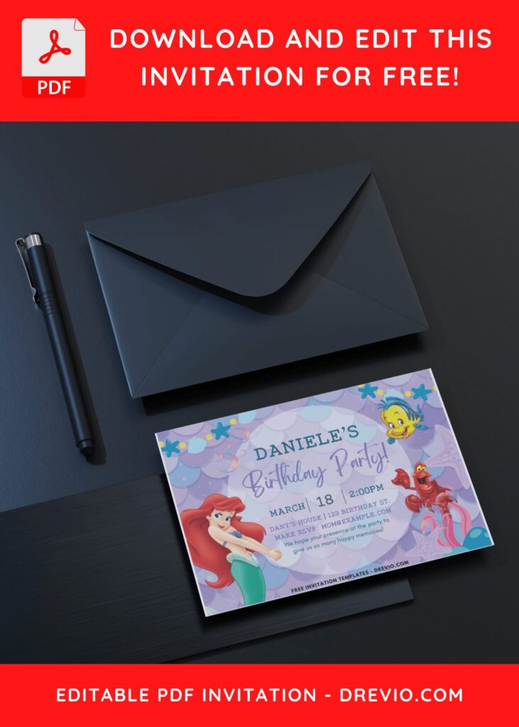 Ariel little Mermaid 1st Birthday Invitation