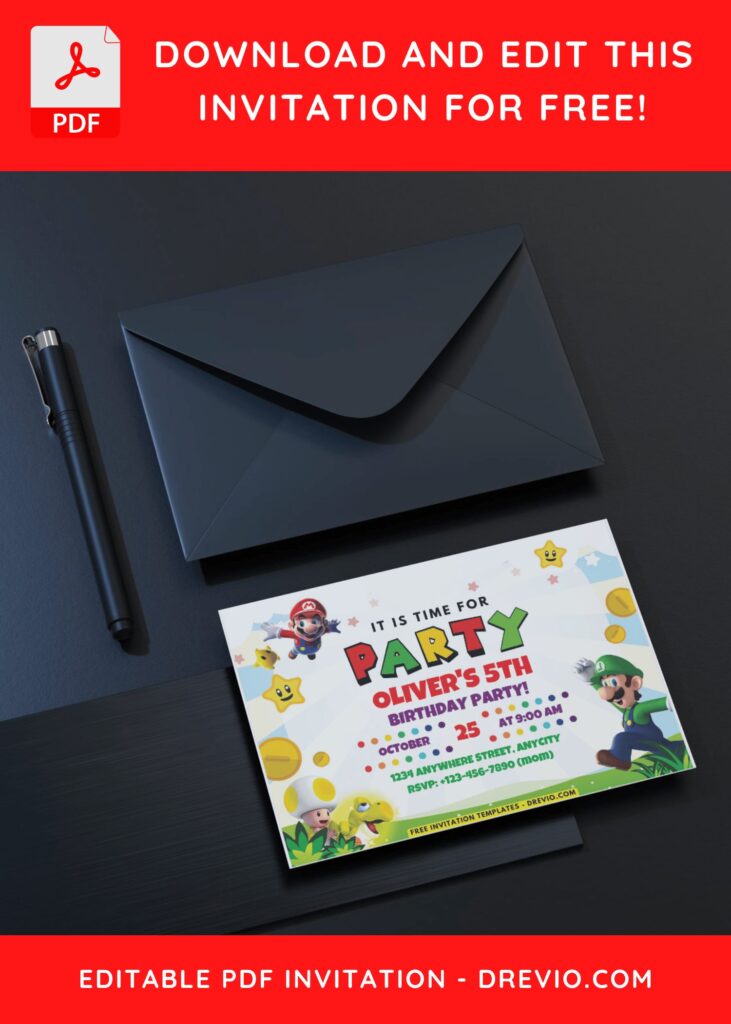 Mario Kids Birthday Invitation