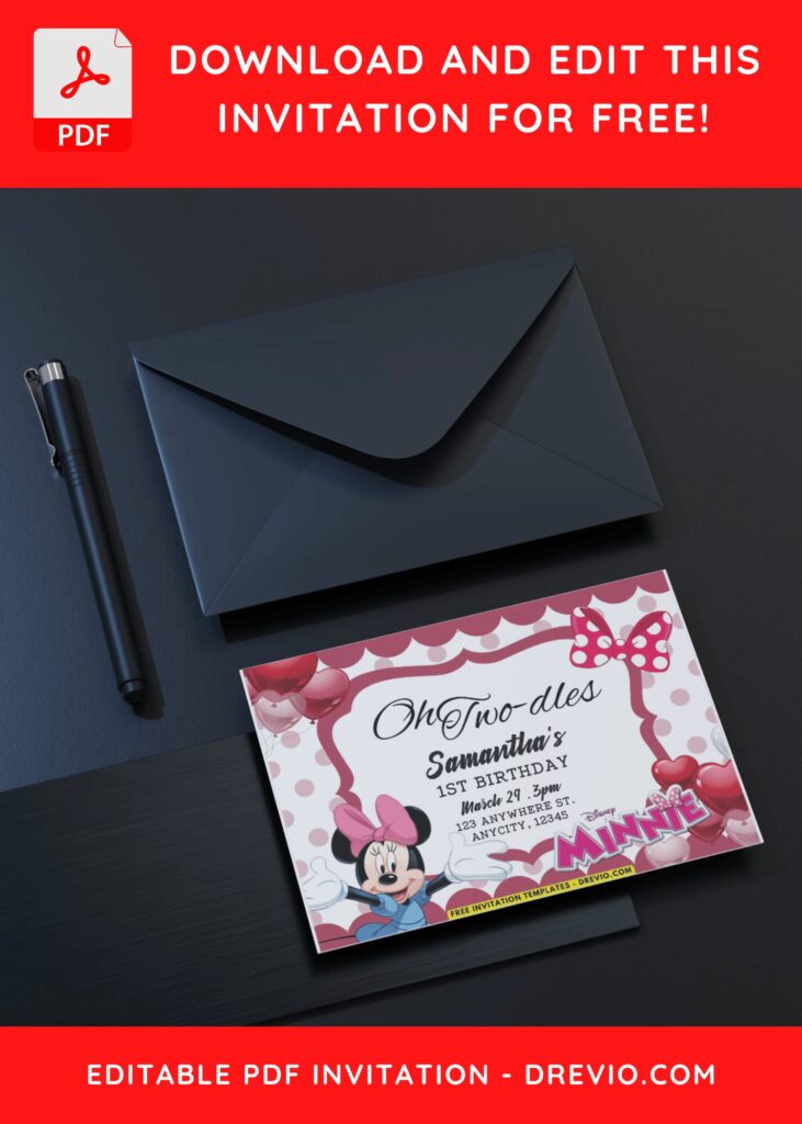 Pink Ribbon Minnie Mouse Invitation