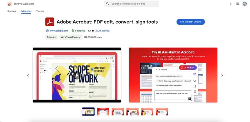 Preview of Adobe PDF Reader Chrome Extension