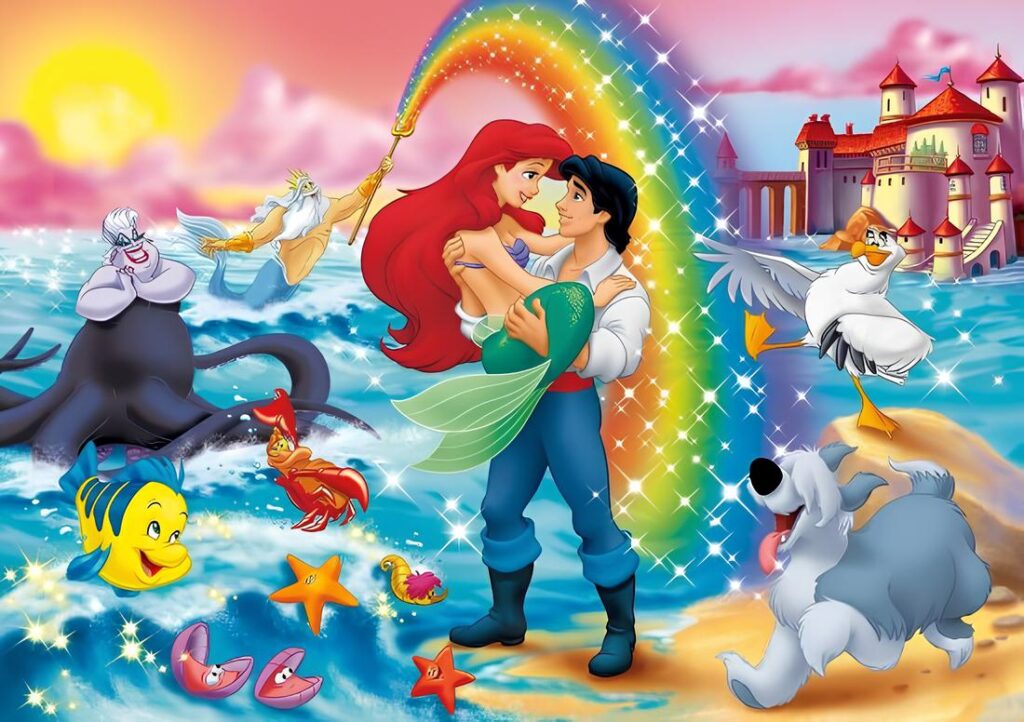 Ariel little Mermaid and friends with Rainbow span across