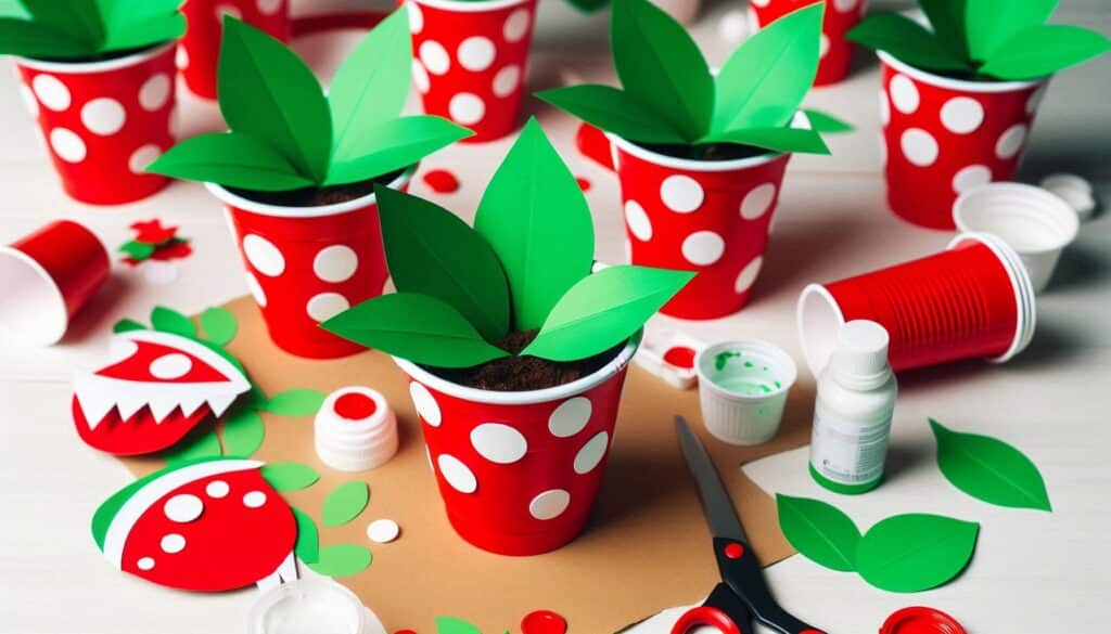 DIY Mario Piranha Plants painted in red and white polka dots