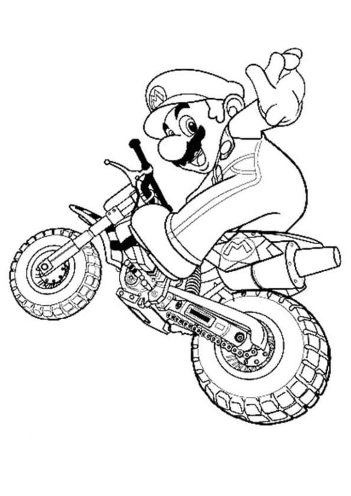 Mario on dirt bike coloring page template