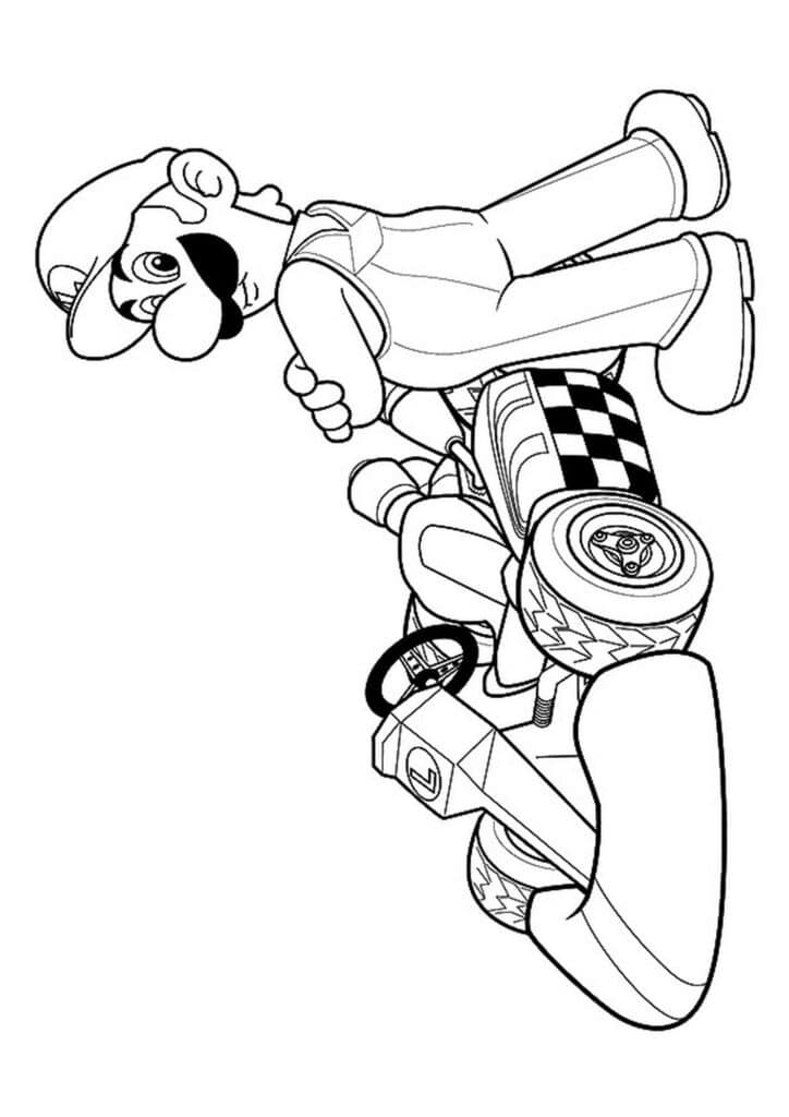 Luigi and his race cart coloring page template