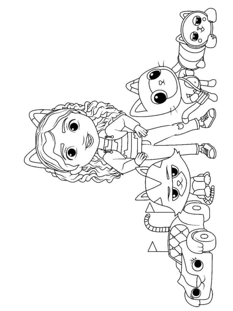 Gabby, MerCat, Pandy Paws and pillow cat coloring page template