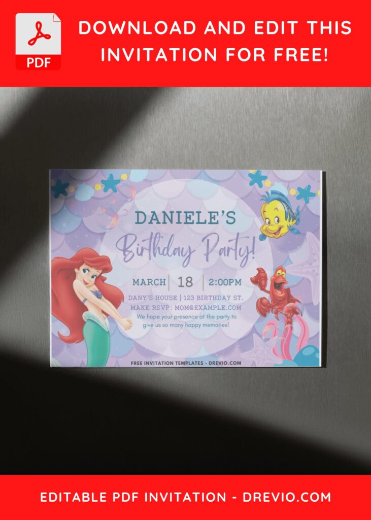 Sebastian And Flounder Birthday Invitation