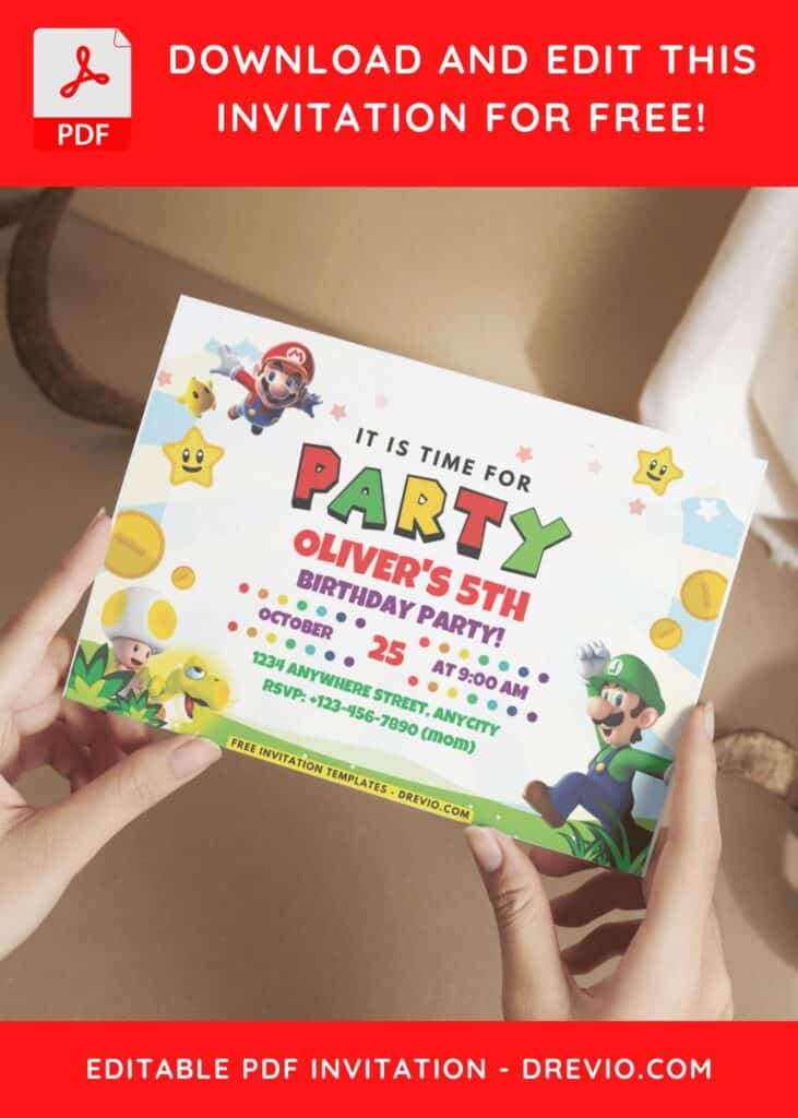 Colorful Mario Birthday Invitation