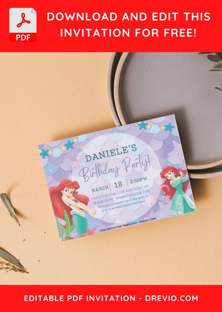 Kids Invitation with Ariel the little mermaid