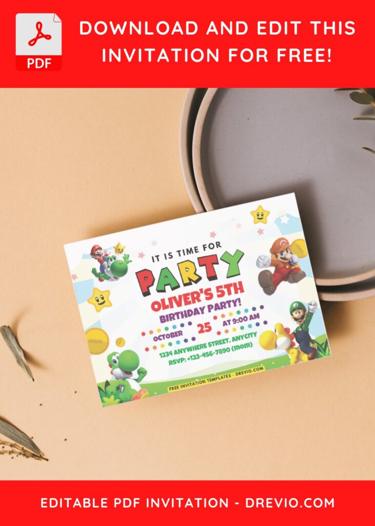 Flying Mario Birthday Invitation