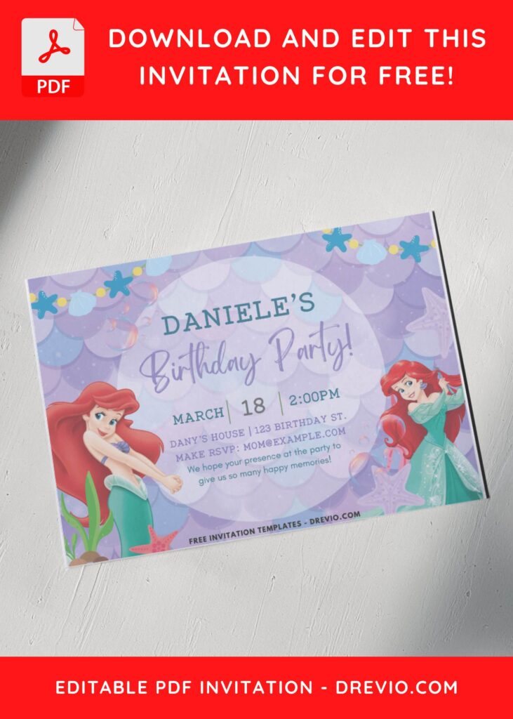 Ariel in beautiful dress invitation