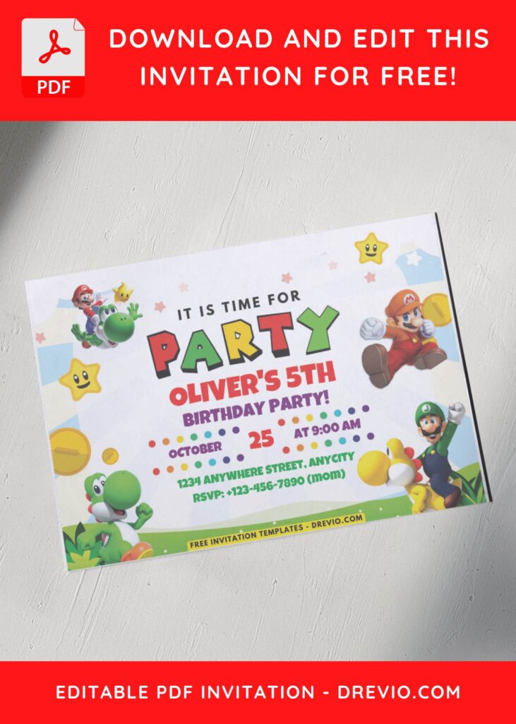 Super Mario Gamer Birthday Invitation