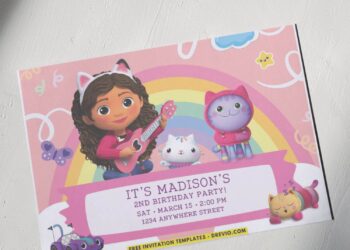 Gabby Dollhouse And DJ Catnip Birthday Invitation