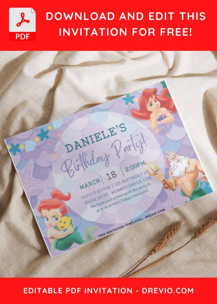 Ariel And King Triton Birthday Invitation