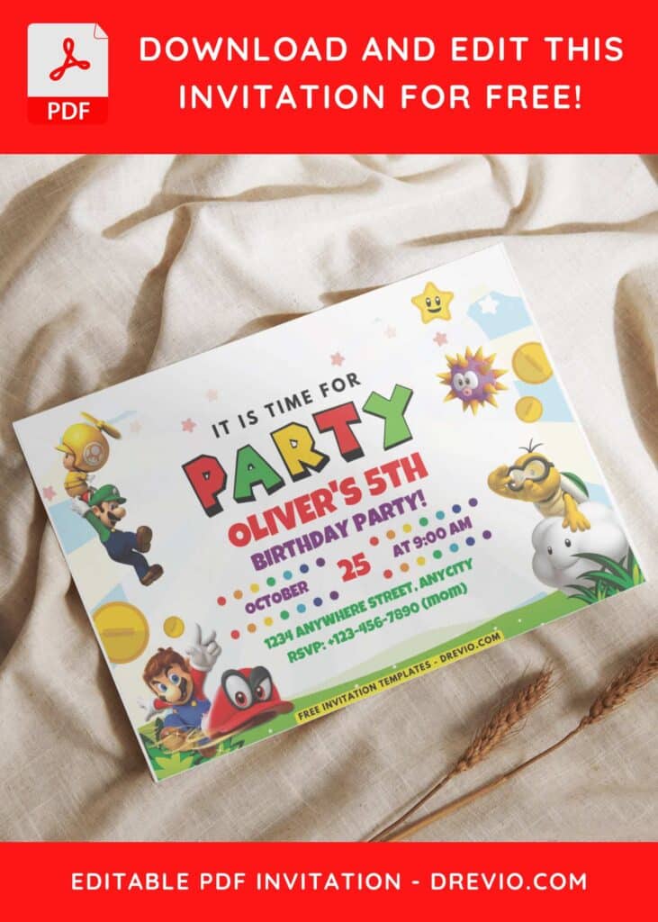 Mario Bros Birthday Invitation