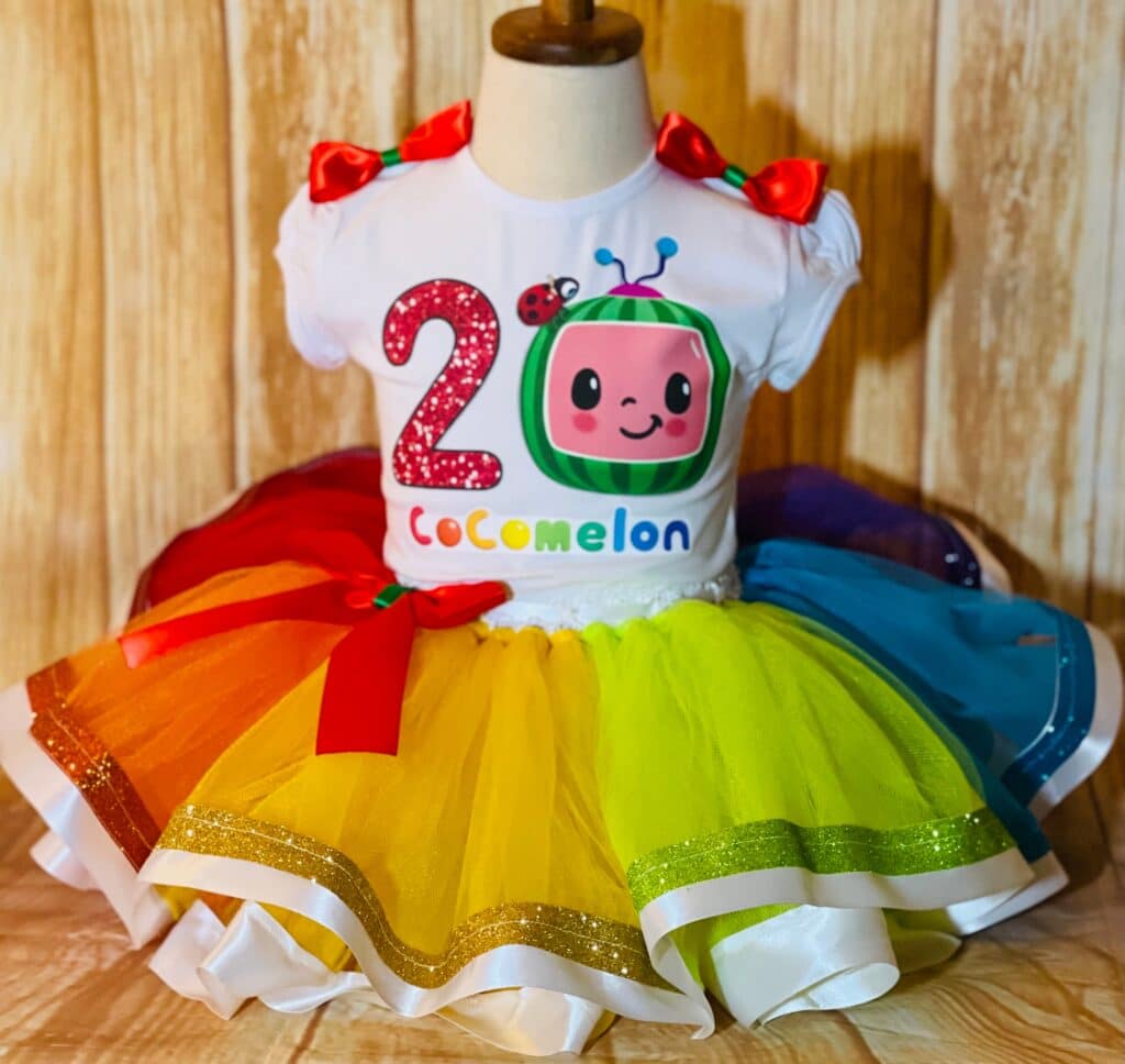 Rainbow Red, Yellow and Blue Cocomelon Dress for Baby Girl