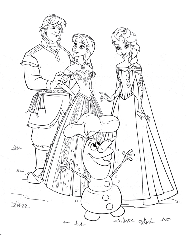 Elsa and Olaf Coloring Page Template