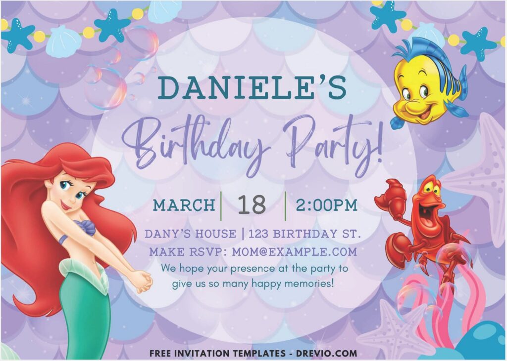 Mermaid Skin Ariel Birthday Invitation