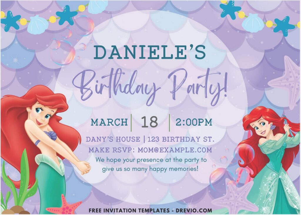 Ariel Mermaid Kids Invitation