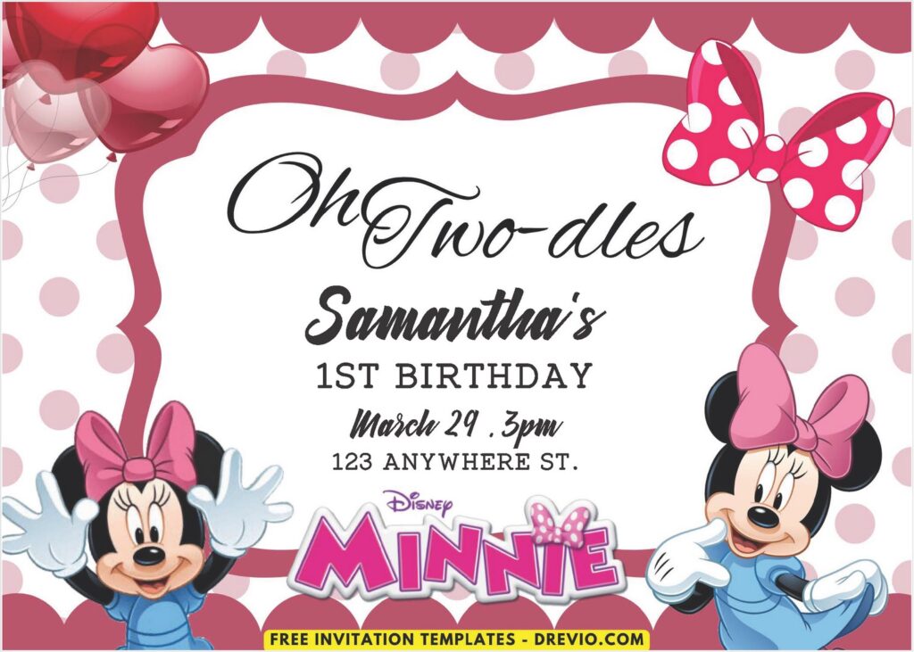 Pink Ribbon And Balloons Minnie Mouse Invitation