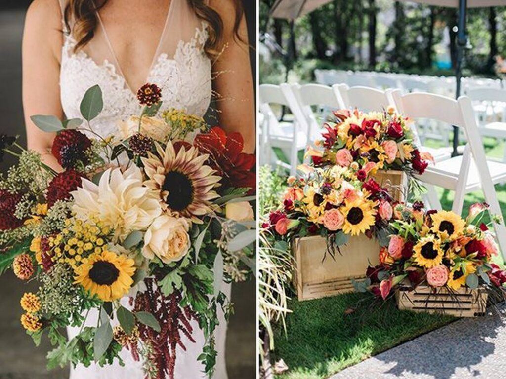 Rustic Sunflower Bouquet and table runner