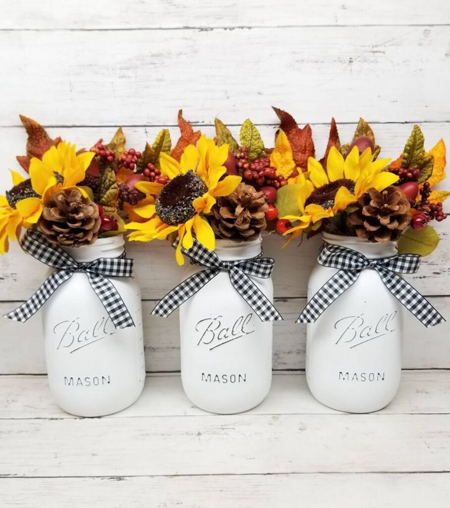 Mason jar Rustic Fall Sunflower Centerpiece