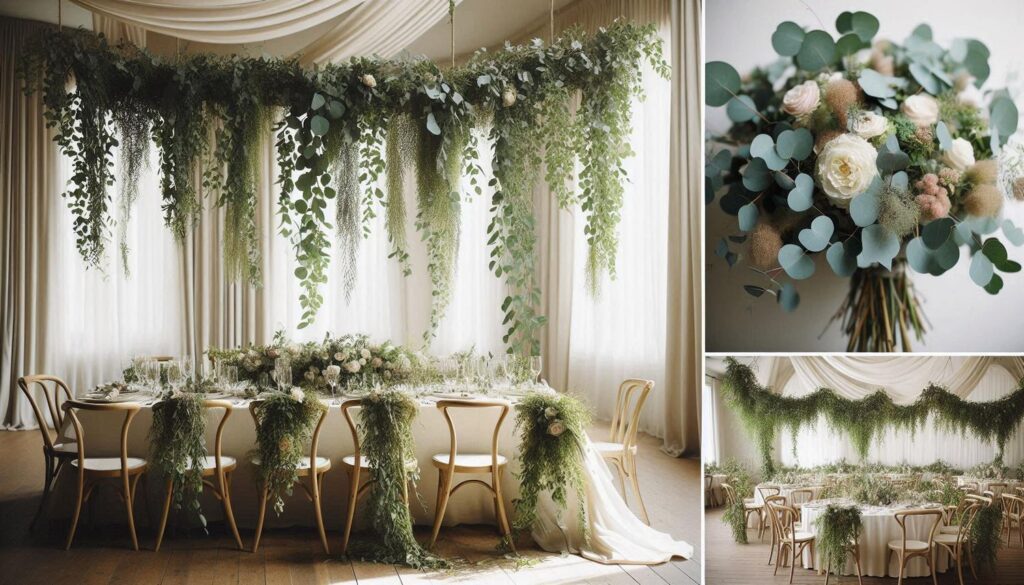 eucalyptus garlands on the tables